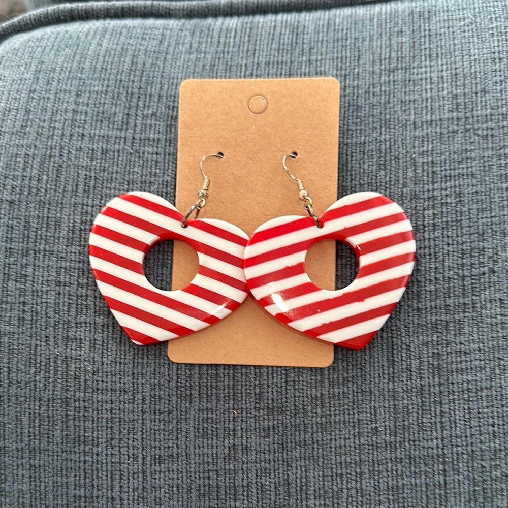 Red and White Heart Earrings